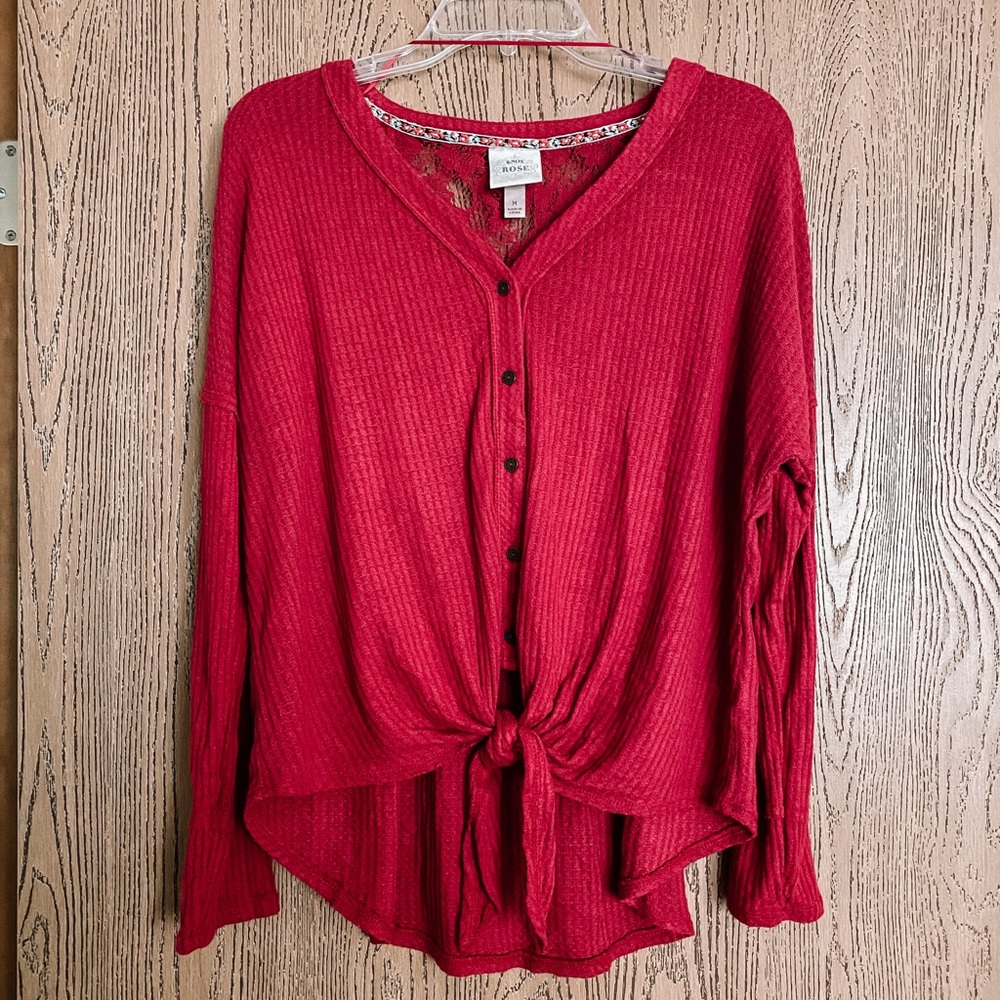Knox Rose Waffle Knit Tie Front Top